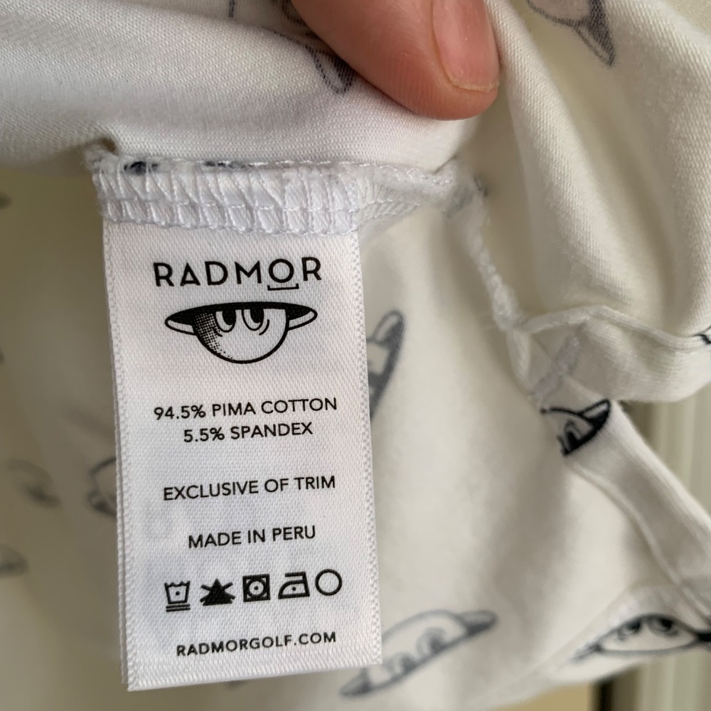 Radmor Men's Polo Golf Shirt Sz.M Pima Cotton White Blue Graphic Golf Ball Print - Picture 6 of 10